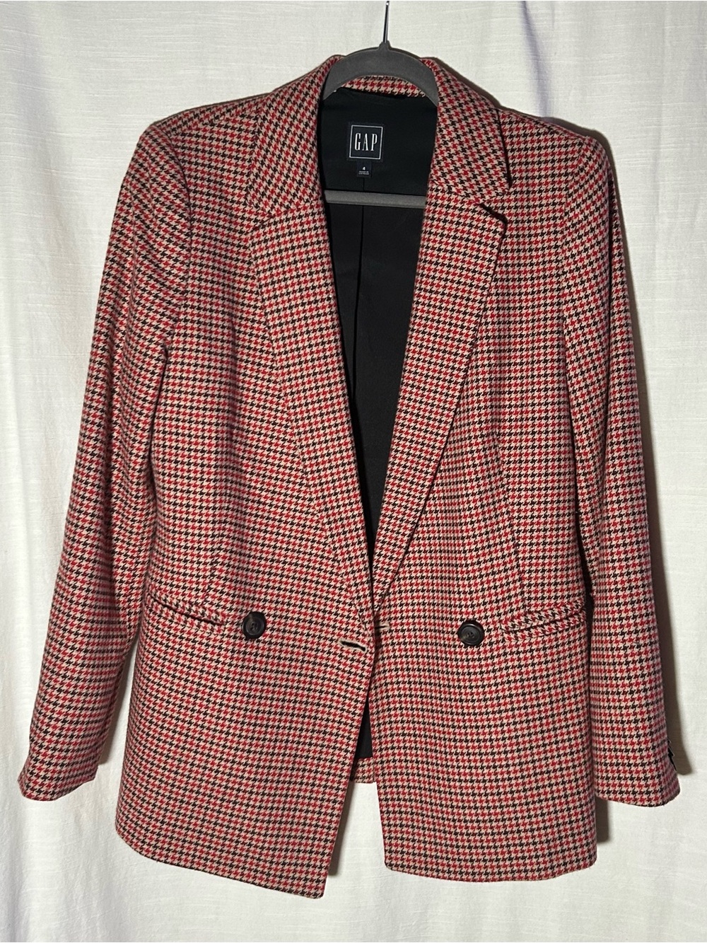 GAP Vintage Wool Blend Red & Black Houndstooth Blazer